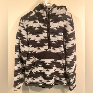 The North Face Mens LARGE Fleece Pullover Hoodie Coat Black and Grey